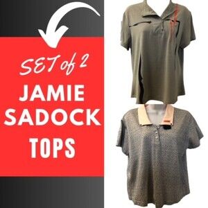 Vintage JAMIE SADOCK Women's Set of 2 Golf Knit Athletic Tops Medium Gray Green
